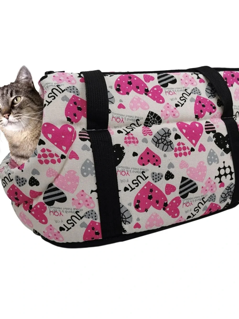 Pink Heart Print Canvas Pet Carrier Sling Bag